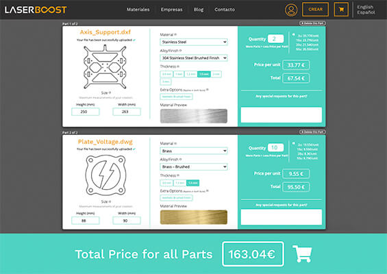 Tienda Online Presupuesto Corte Laser | LaserBoost Eng