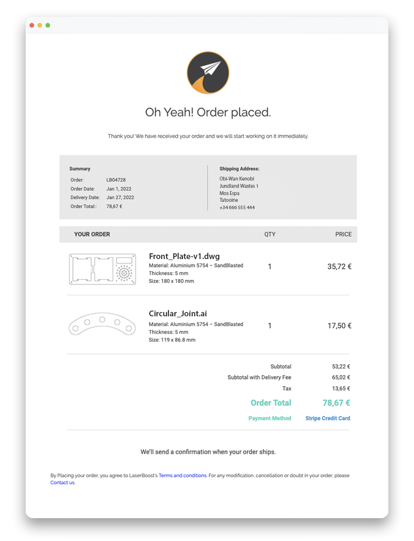 order placed