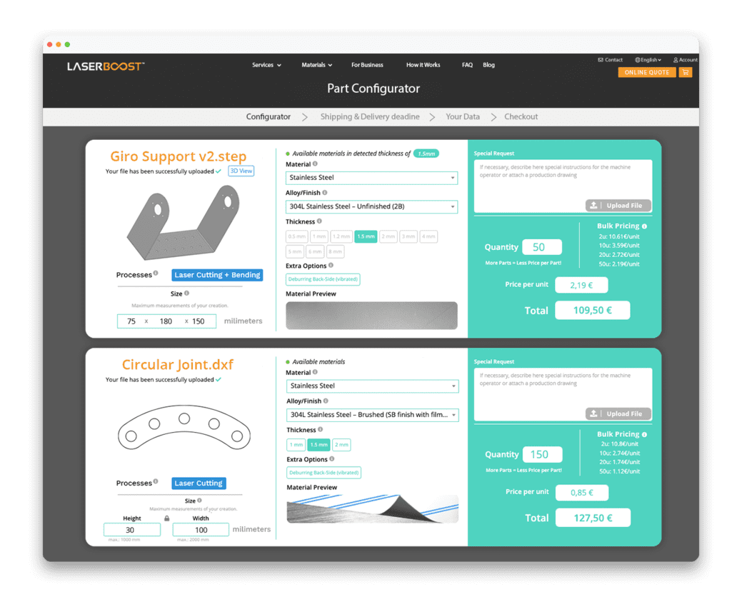 Configuración de pedidos